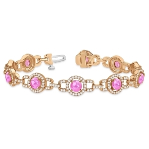 Pink Sapphire Halo Luxury Link Bracelet 18k Rose Gold 8.00ct - All