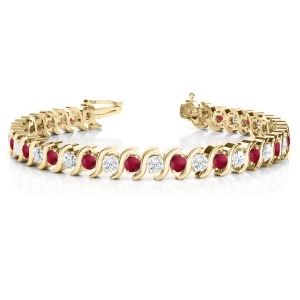 Ruby and Diamond Tennis S Link Bracelet 18k Yellow Gold 6.00ct - All