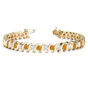 Citrine and Diamond Tennis S Link Bracelet 18k Yellow Gold 6.00ct - All