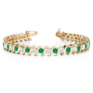 Emerald and Diamond Tennis S Link Bracelet 18k Yellow Gold 6.00ct - All