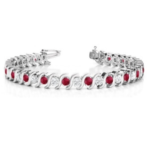 Ruby and Diamond Tennis S Link Bracelet 18k White Gold 6.00ct - All