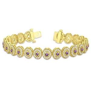 Amethyst Halo Vintage Bracelet 18k Yellow Gold 6.00ct - All