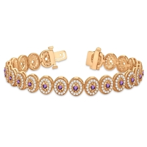 Amethyst Halo Vintage Bracelet 18k Rose Gold 6.00ct - All