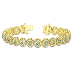 Blue Topaz Halo Vintage Bracelet 18k Yellow Gold 6.00ct - All