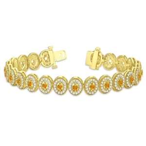 Citrine Halo Vintage Bracelet 18k Yellow Gold 6.00ct - All