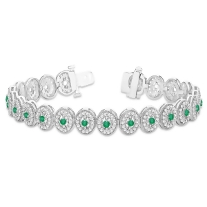 Emerald Halo Vintage Bracelet 18k White Gold 6.00ct - All