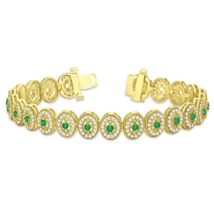 Emerald Halo Vintage Bracelet 18k Yellow Gold 6.00ct - All