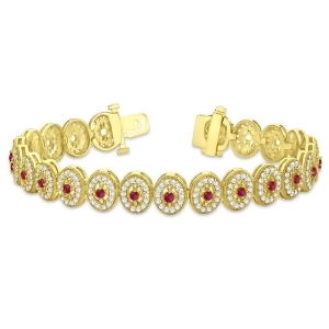 Ruby Halo Vintage Bracelet 18k Yellow Gold 6.00ct - All