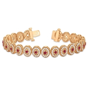 Ruby Halo Vintage Bracelet 18k Rose Gold 6.00ct - All
