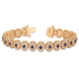 Blue Sapphire Halo Vintage Bracelet 18k Rose Gold 6.00ct - All