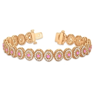 Pink Sapphire Halo Vintage Bracelet 18k Rose Gold 6.00ct - All