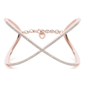X Shaped Open Bangle Diamond Bracelet 14k Rose Gold 1.65ct - All