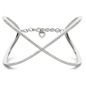 X Shaped Open Bangle Diamond Bracelet 14k White Gold 1.65ct - All
