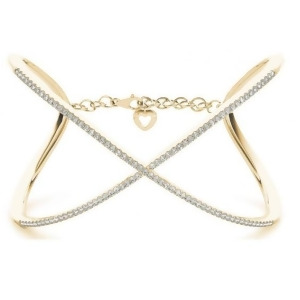X Shaped Open Bangle Diamond Bracelet 14k Yellow Gold 1.65ct - All