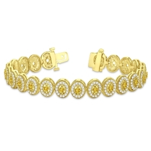 Yellow Sapphire Halo Vintage Bracelet 18k Yellow Gold 6.00ct - All