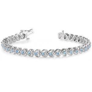 Aquamarine Tennis Heart Link Bracelet 14k White Gold 2.00ct - All