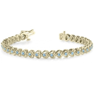 Aquamarine Tennis Heart Link Bracelet 14k Yellow Gold 2.00ct - All