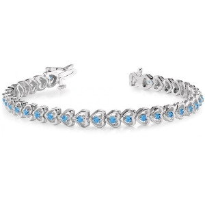 Blue Topaz Tennis Heart Link Bracelet 14k White Gold 2.00ct - All