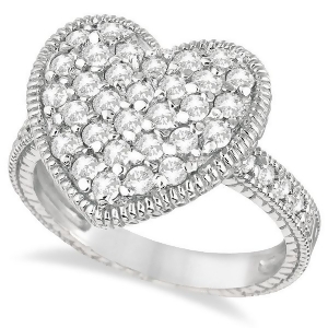 Puff Heart Diamond Ring 14k White Gold 1.00ct - All