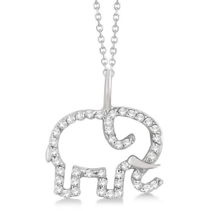 Elephant Diamond Pendant Necklace 14K White Gold 0.22ct - All