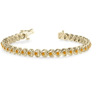 Citrine Tennis Heart Link Bracelet 14k Yellow Gold 2.00ct - All