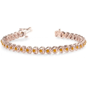 Citrine Tennis Heart Link Bracelet 14k Rose Gold 2.00ct - All