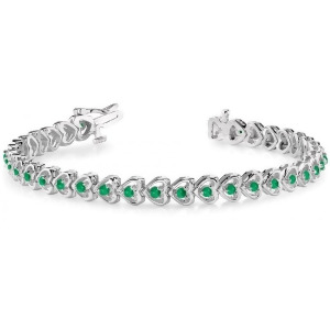Emerald Tennis Heart Link Bracelet 14k White Gold 2.00ct - All
