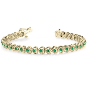 Emerald Tennis Heart Link Bracelet 14k Yellow Gold 2.00ct - All