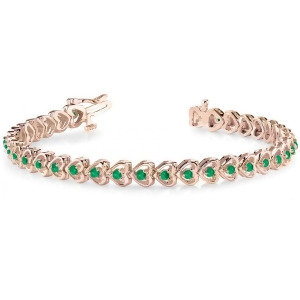 Emerald Tennis Heart Link Bracelet 14k Rose Gold 2.00ct - All