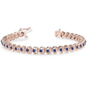Blue Sapphire Tennis Heart Link Bracelet 14k Rose Gold 2.00ct - All
