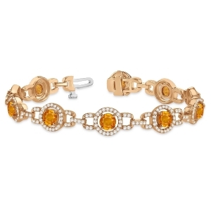 Luxury Halo Citrine and Diamond Link Bracelet 18k Rose Gold 8.00ct - All