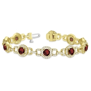 Luxury Halo Garnet and Diamond Link Bracelet 18k Yellow Gold 8.00ct - All