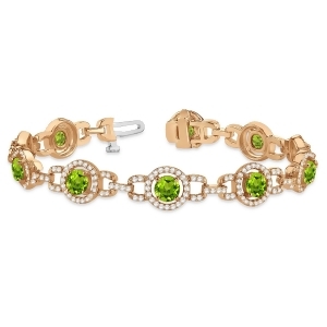 Luxury Halo Peridot and Diamond Link Bracelet 18k Rose Gold 8.00ct - All