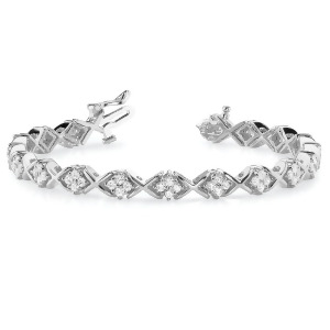 Diamond Twisted Cluster Link Bracelet 18k White Gold 2.16ct - All