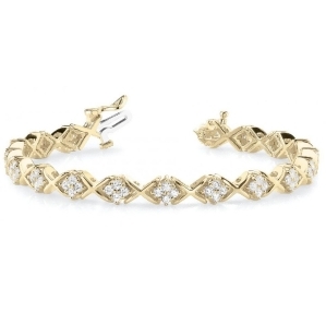 Diamond Twisted Cluster Link Bracelet 18k Yellow Gold 2.16ct - All