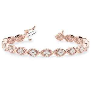 Diamond Twisted Cluster Link Bracelet 18k Rose Gold 2.16ct - All