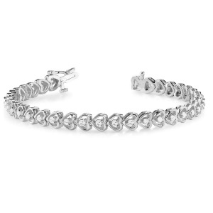 Diamond Tennis Heart Link Bracelet 14k White Gold 1.23ct - All