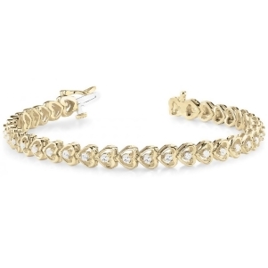 Diamond Tennis Heart Link Bracelet 14k Yellow Gold 1.23ct - All