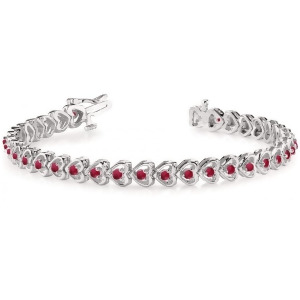 Ruby Tennis Heart Link Bracelet 14k White Gold 2.00ct - All