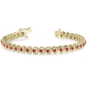 Ruby Tennis Heart Link Bracelet 14k Yellow Gold 2.00ct - All