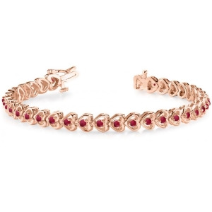 Ruby Tennis Heart Link Bracelet 14k Rose Gold 2.00ct - All