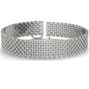 Diamond Multi-Row Wide Luxury Bridal Bracelet 18k White Gold 4.16ct - All