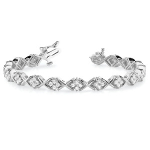 Diamond Twisted Cluster Link Bracelet 14k White Gold 2.16ct - All