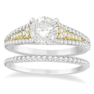 Diamond Accented Three Row Bridal Set 14k Two Tone Gold 0.47ct - All
