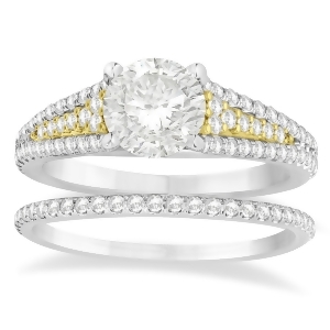 Diamond Accented Three Row Bridal Set 18k Two Tone Gold 0.47ct - All