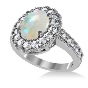 Opal and Diamond Oval Halo Engagement Ring 14k White Gold 3.28ct - All