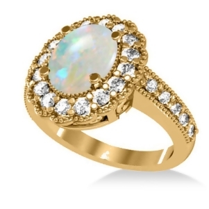 Opal and Diamond Oval Halo Engagement Ring 14k Yellow Gold 3.28ct - All