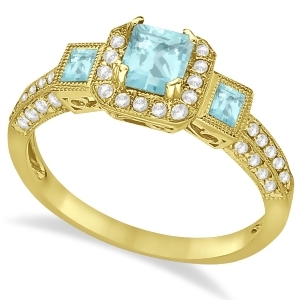 Aquamarine and Diamond Engagement Ring in 14k Yellow Gold 1.35ctw - All
