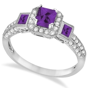 Amethyst and Diamond Engagement Ring 14k White Gold 1.35ctw - All