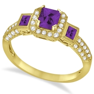 Amethyst and Diamond Engagement Ring in 14k Yellow Gold 1.35ctw - All